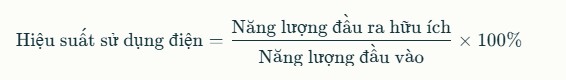 Công thức tính hiệu suất sử dụng điện