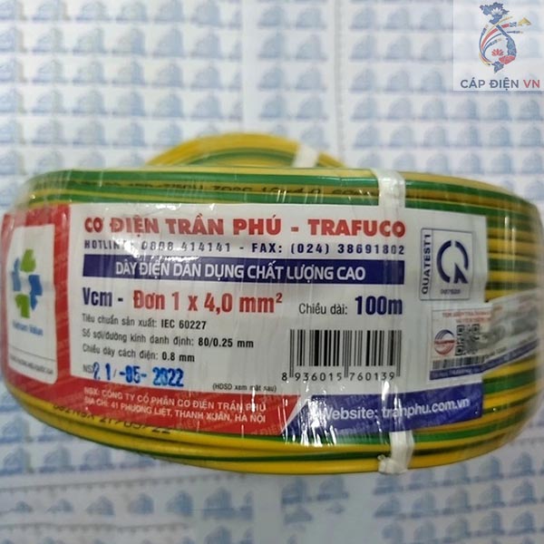 Dây tiếp địa Trần Phú Vcm-Đơn 1x4.0